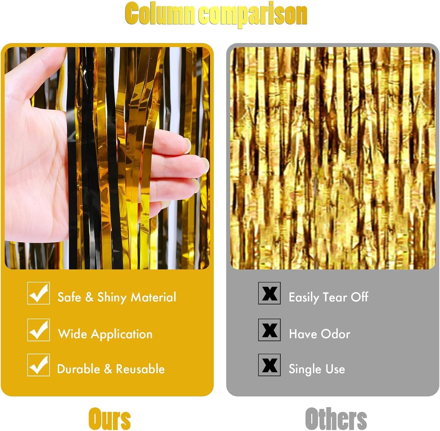 CANREVEL 2 Pack 3.3x8.2 Feet Black and Gold Foil Fringe Backdrop Curtains, Tinsel Streamers Birthday Party Decorations, Fringe Backdrop for Graduation, Baby Shower, Happy New Year, Disco Party
