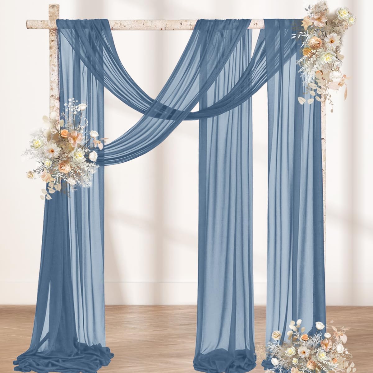 MLMW Wedding Arch Draping Fabric 4 Panels 29" x 20Ft Dusty Blue Sheer Wedding Arch Backdrop Drapes Outdoor Curtain for Ceremony Party Background Ceiling Decor