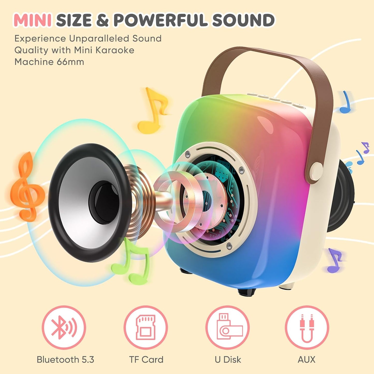 MOYU Mini Karaoke Machine for Kids: Portable Bluetooth Speaker Set with Two Wireless Microphones & Flowing Light Gifts for Girls Boys Toddler Adults Home Party
