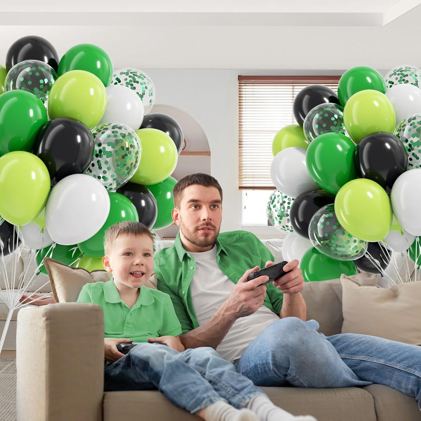 60pcs 12inch Green and Black Balloons, Black White Lime Green Confetti Balloons for Football Theme Party Baby Shower Video Game Birthday Decorations
