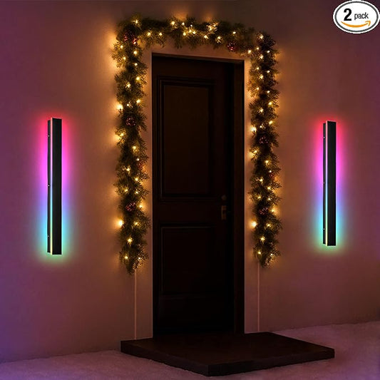 47 in Modern Outdoor Wall Light, Waterproof Long Wall Sconce Musical Rhythm, LED RGB/White/Dimmable, Exterior Wall Light with Remote App for Party Gathering Outside Decor
