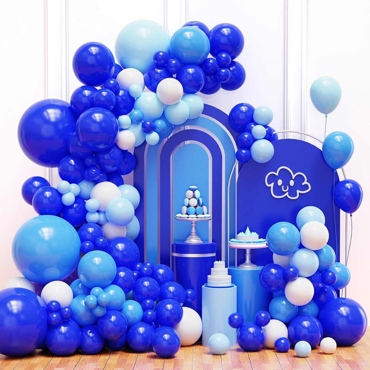 Blue and White Balloons Garland Arch Kit, Blue Balloon Arch Kit with Different Sizes for Baby Shower, Birthday, Graduation Party Decorations