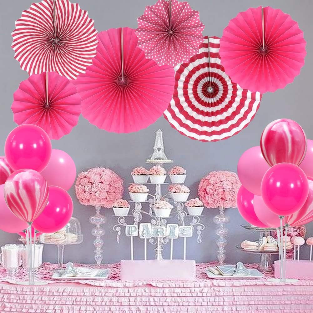 TONIFUL 4 Balloons Stand Kit Pink Marble Centerpieces Table Decoration for Girl Sweet 16th Birthday Decorations Bridal Shower,Baby Shower,15th Quinceanera Table Party Decorations