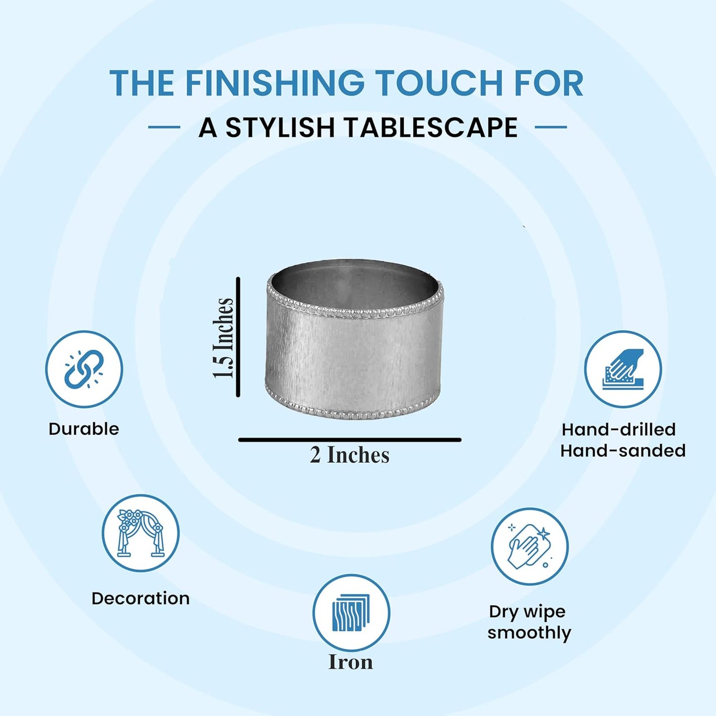 Silver Napkin Rings-12-Piece Set of Premium 100% Metal Rust-Resistant Décor - Handcrafted French-Style Metal Holders 2" for Thanksgiving, Christmas, Parties & Everyday Dining - ALPHA Living HOME