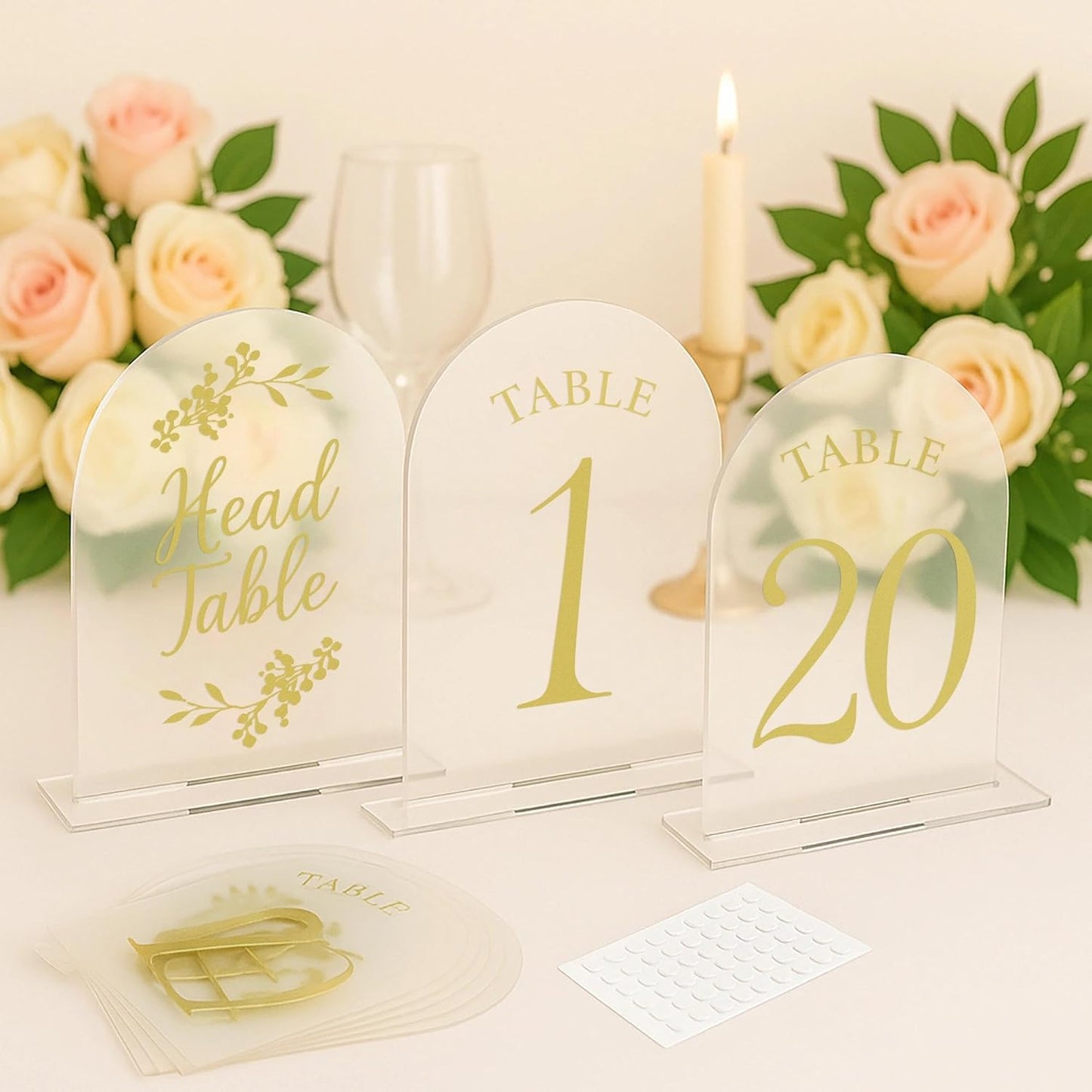 Wedding Table Numbers 1-20 Clear Acrylic Seating Number Signs for Weddings Reception Anniversary Party Decor Seat Number for Tables with Elegant Gold Lettering