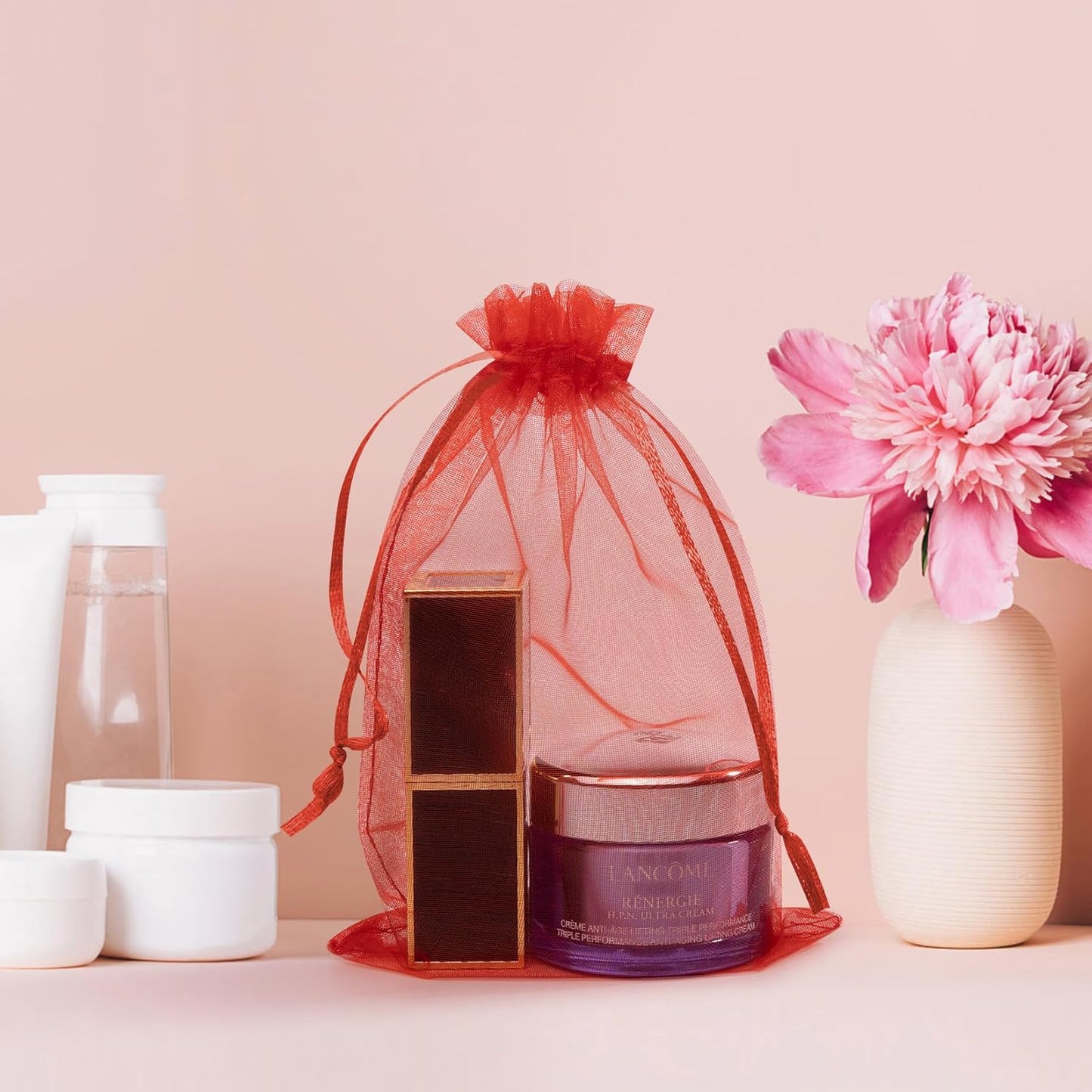 50 Pcs 5x7 Inch Organza Bags, Mesh Bags Drawstring Treat Bag Jewelry Pouch Bag for Christmas Gift Party Favor Wedding(Red)