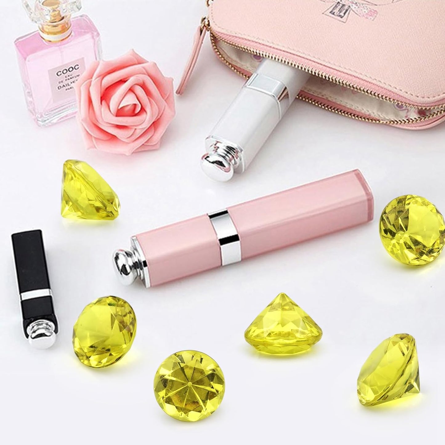 100 PCS Acrylic Diamond Gems, Gold Acrylic Diamonds 1 Inch Acrylic Gemstones Vase Filler Fake Gems Plastic Gems for Home Table Scatters Party, Event, Wedding, Arts & Crafts, Birthday Decorations