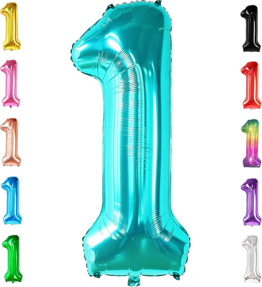 KatchOn, Giant Blue Teal Number 1 Balloon Number - 40 Inch | Mylar Foil Number 1 Balloons Happy Birthday Decorations Teal | Number Balloons For 1st Anniversary Decorations | 1 Foil Balloon