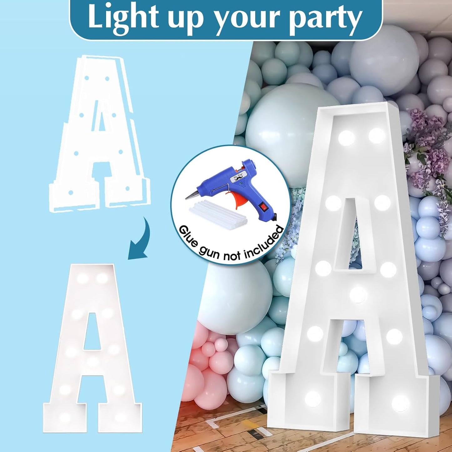 Ledido 4FT Marquee Light Up Letters, Cool White Light Up Letters Large Marquee Letter for Party Decorations, Mosaic Letter L for Balloons, Wedding Birthday Graduation Decor