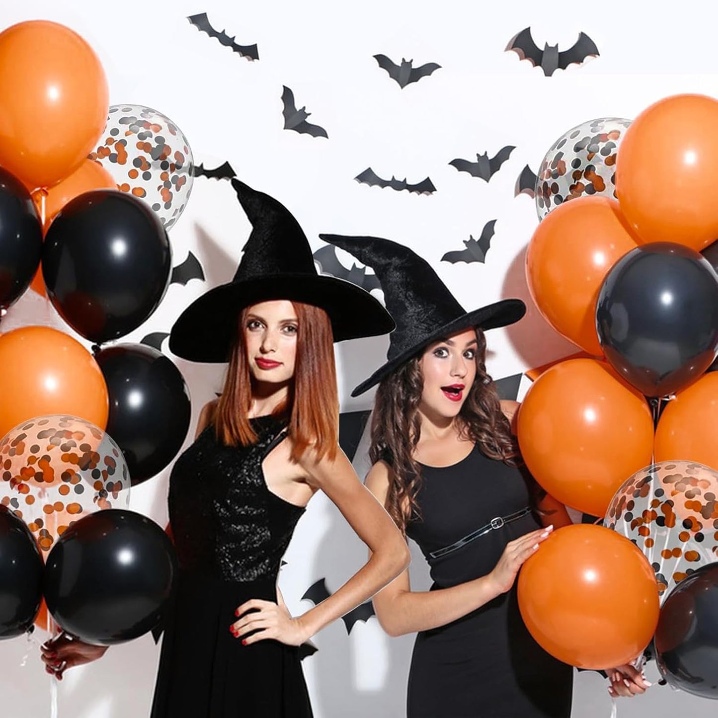 Halloween Black and Orange Balloons Set, 60Pcs 12 Inch Orange Black Confetti Latex Balloon for Halloween Baby Shower Spooky Birthday Party Bar Anniversary Graduation Decorations