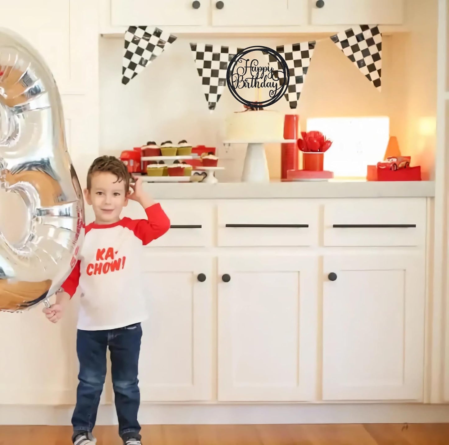 Happy Birthday Cake Topper - Black Glitter Happy Birthday Cake Decoration Supplies for Children or Adults - Happy Birthday Cake Bunting Decor, Photo Booth Props