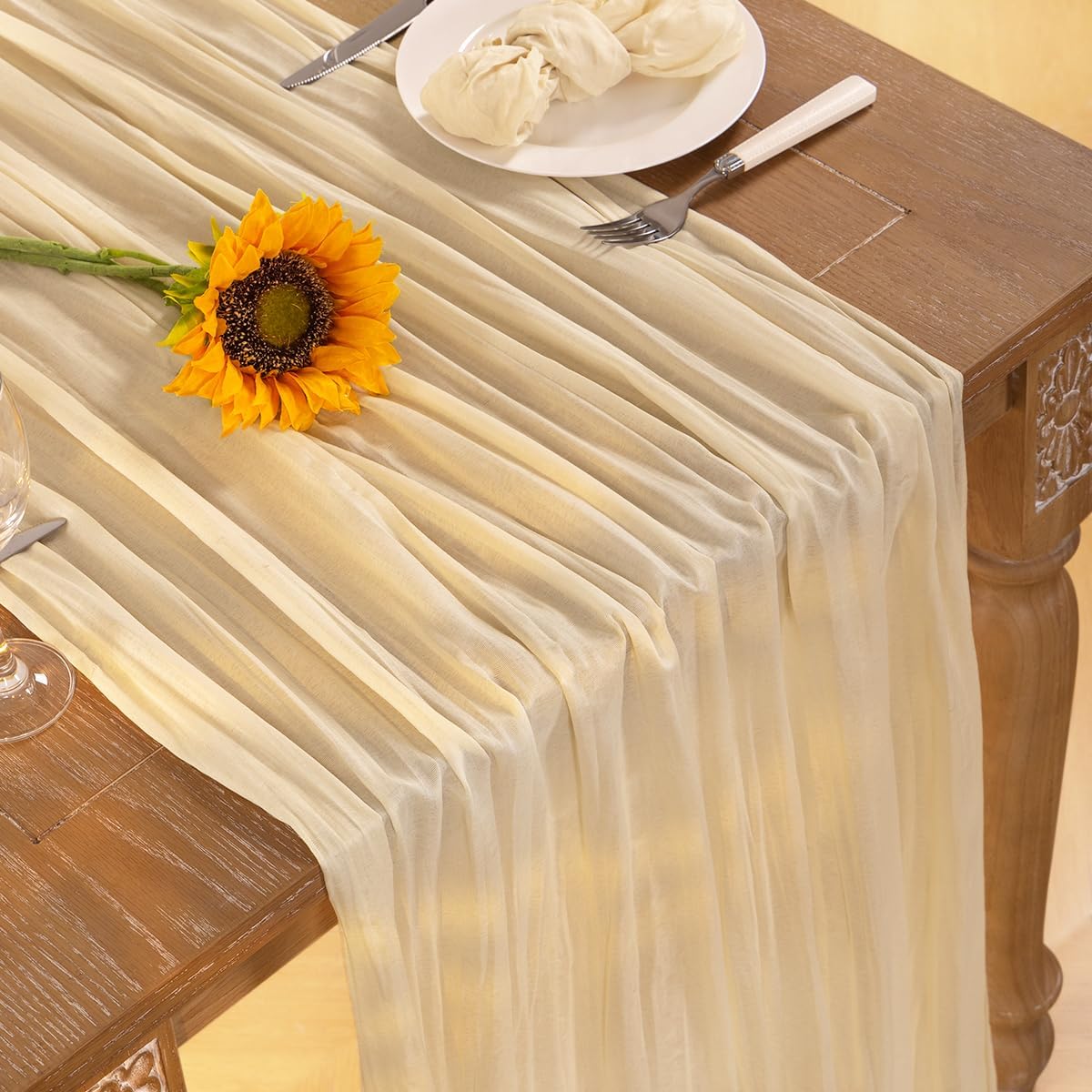 Beige Cheesecloth Table Runner 6 Pack Fall Table Runners 120 Inches Boho Gauze Cream Cheese Cloth Fall Table Decorations for Thanksgiving Wedding Bridal Baby Shower Garden Party Decor