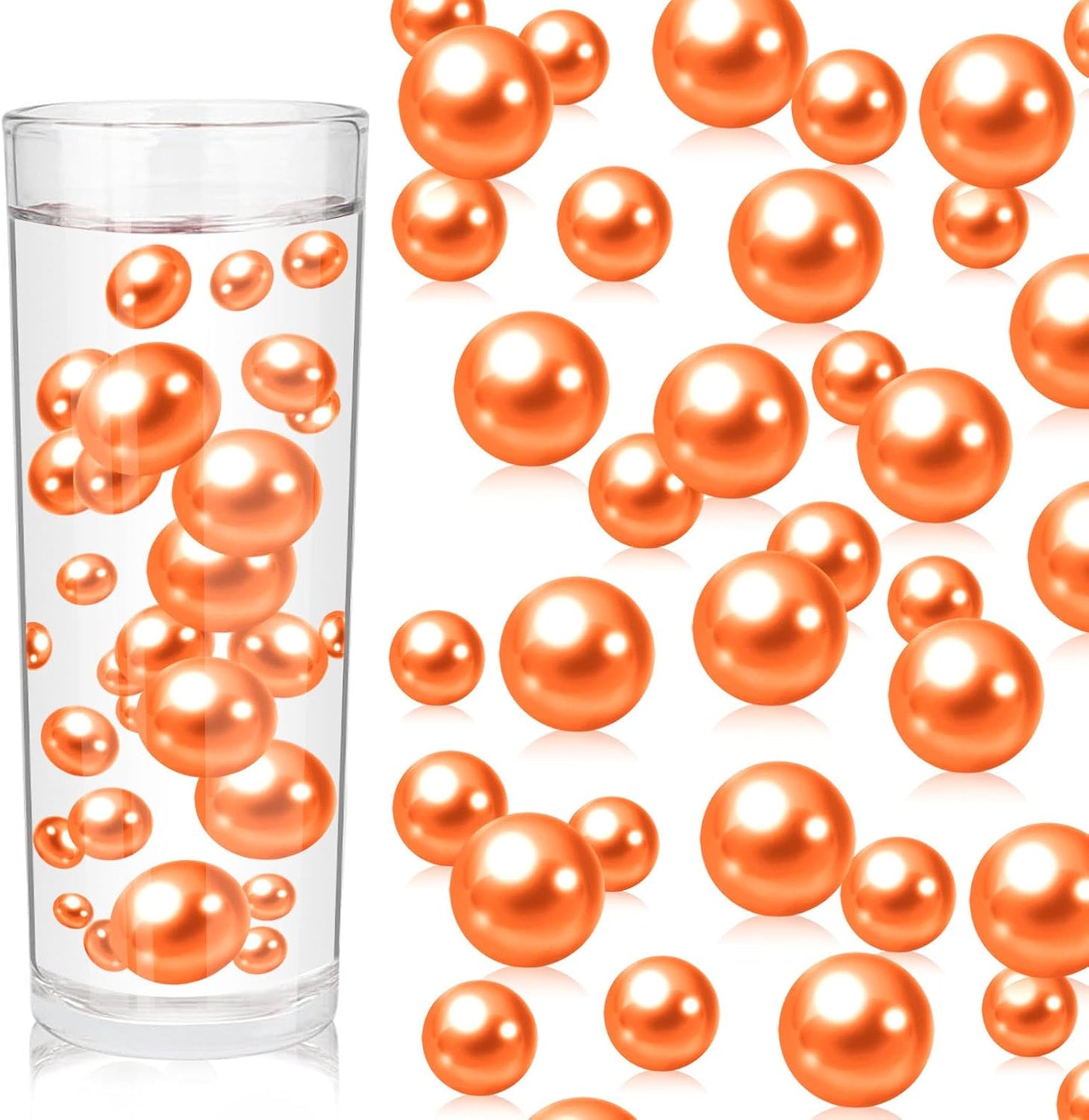 100PCS Orange Faux Pearls Beads for Centerpiece Vases, Vase Filler Faux Pearls, No Holes Filler Beads for Party Anniversary Birthday Wedding Table Decor, 14/20/30mm