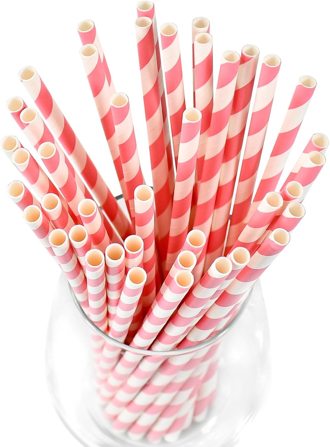 Pink White Striped Paper Drinking Straws 7.75 inch 100 Counts - for Cocktail, Party, Wedding, Baby Shower, Decoration, Crafts