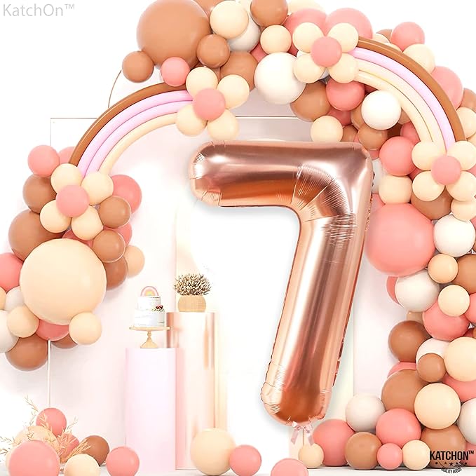 KatchOn, Giant Rose Gold Number 7 Balloon - 40 Inch | 7th Birthday Balloon for 7th Birthday Decorations | 7 Balloons for Birthday | 7 Year Old Balloons for 7 Year Decorations