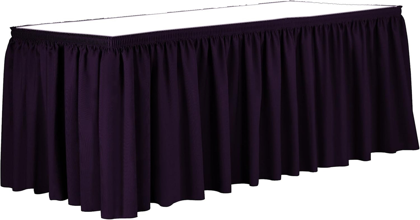 Ultimate Textile Pleat Polyester Fabric Table Skirt - Machine Washable Flame Resistant with Clips for Events, Weddings & Trade Shows, Cut & Sewn in Paterson, NJ - Aubergine, 17' Shirred Pleat