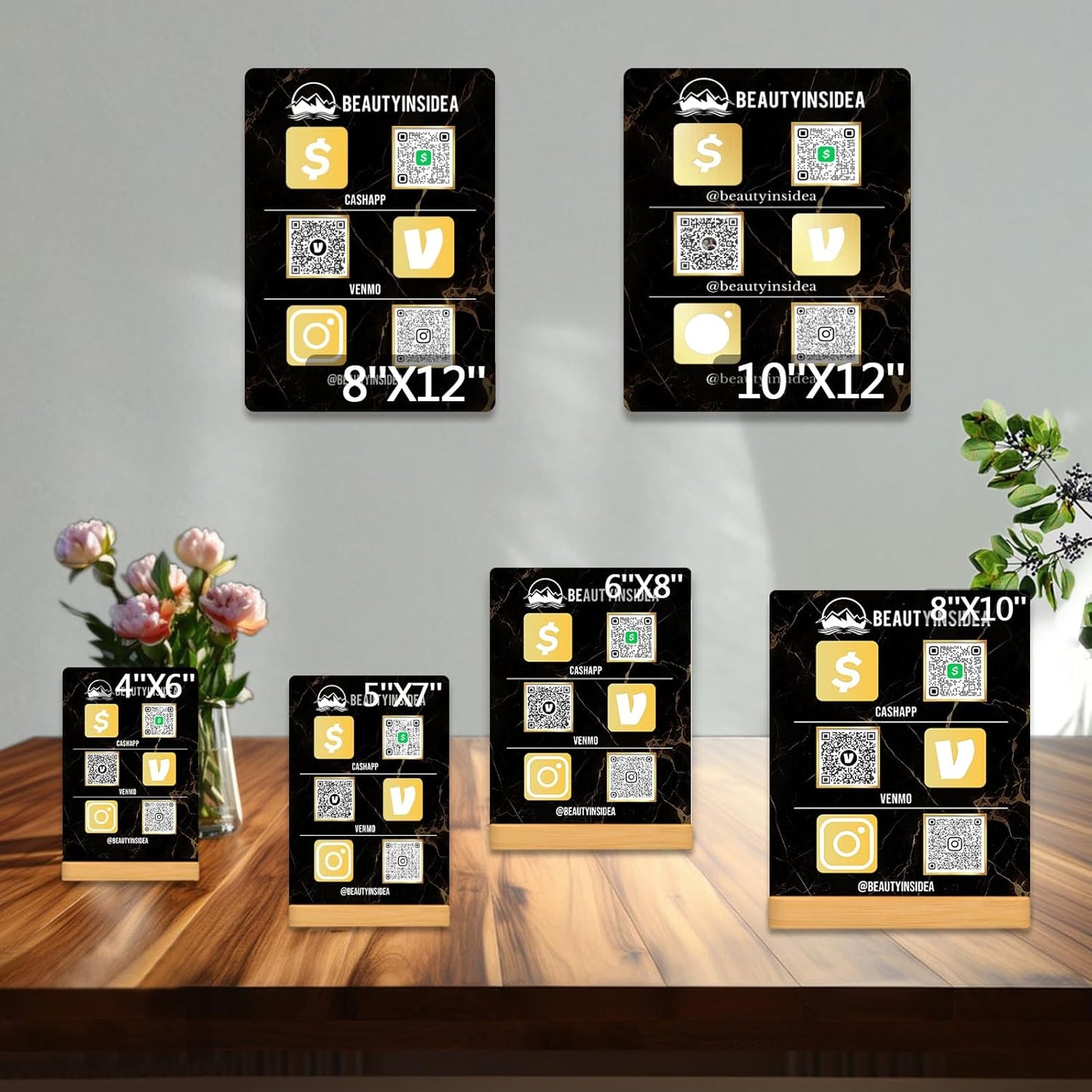 Personalized Custom Metal QR Code Sign Venmo Cashapp Scan to Pay with Stand Instagram Facebook Social Media QR Signs Bar Code QR Plaque Print for Business Salon Beauty Store Restaurant Wifi Sign