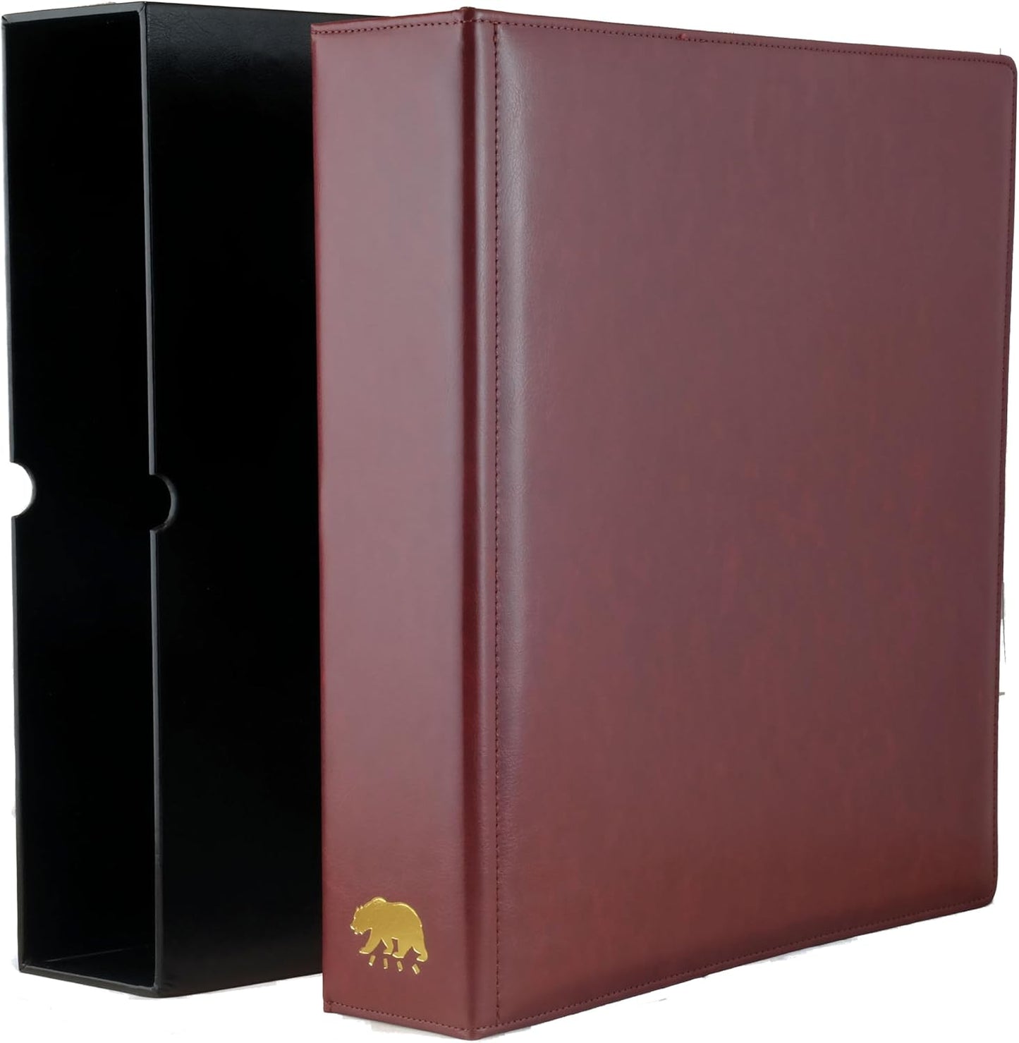 Ursae Minoris Estate Library Deluxe 4 Q-Ring Large Format Binder for Up to 1200 Sports/Trading Cards - Burgundy with Black Slipcase