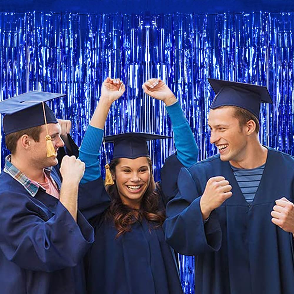 BEISHIDA 4 Pcs Blue Door Streamers Tinsel Curtain Party Backdrop Fringe Foil Wall Background for Birthday Halloween Christmas Wedding Boys Babyshower Party Decoration(3.28 ft x 6.56 ft)