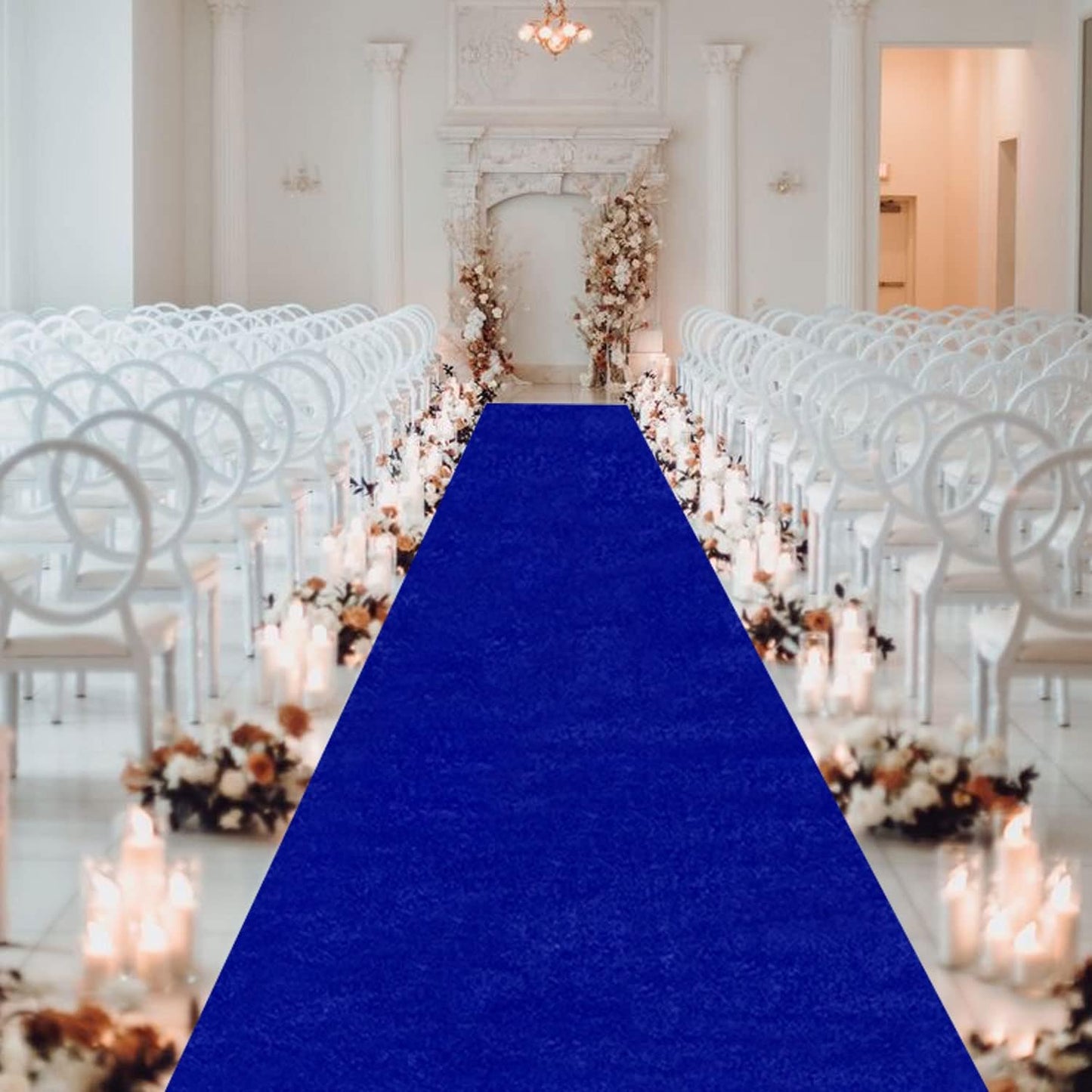 MODFUNS 4FTx15FT Aisle Runner for Wedding Ceremony Royal Blue Velvet Fabric Aisle Runner Include Carpet Tapes Wedding Aisle Floor Runners Blue Runway Rug for Wedding Party Beach Indoor and Outdoor