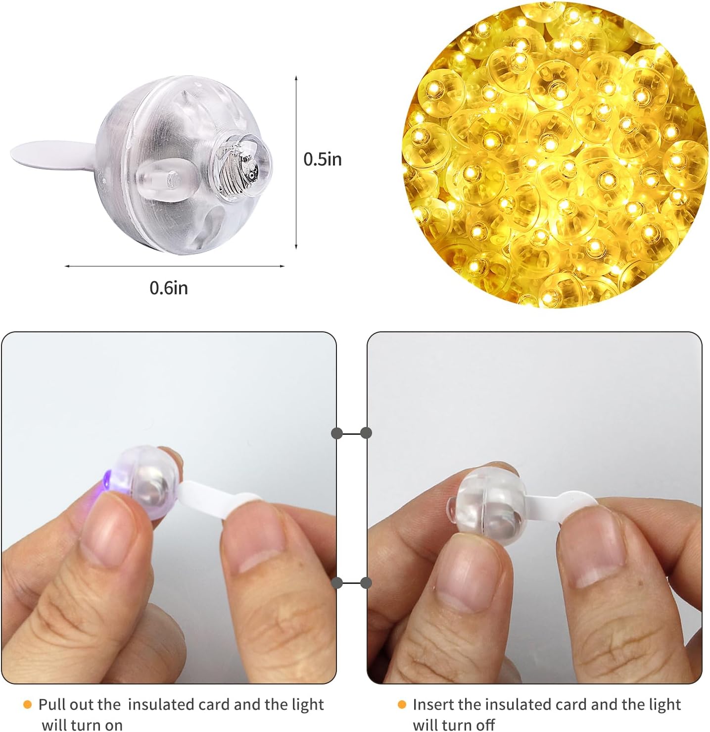 Aogist 50Pcs Balloon Lights with Hook,Long Standby Time,Waterproof Mini Light for Birthday Party Wedding Christmas Halloween Easter Decorative (Steady, Yellow)