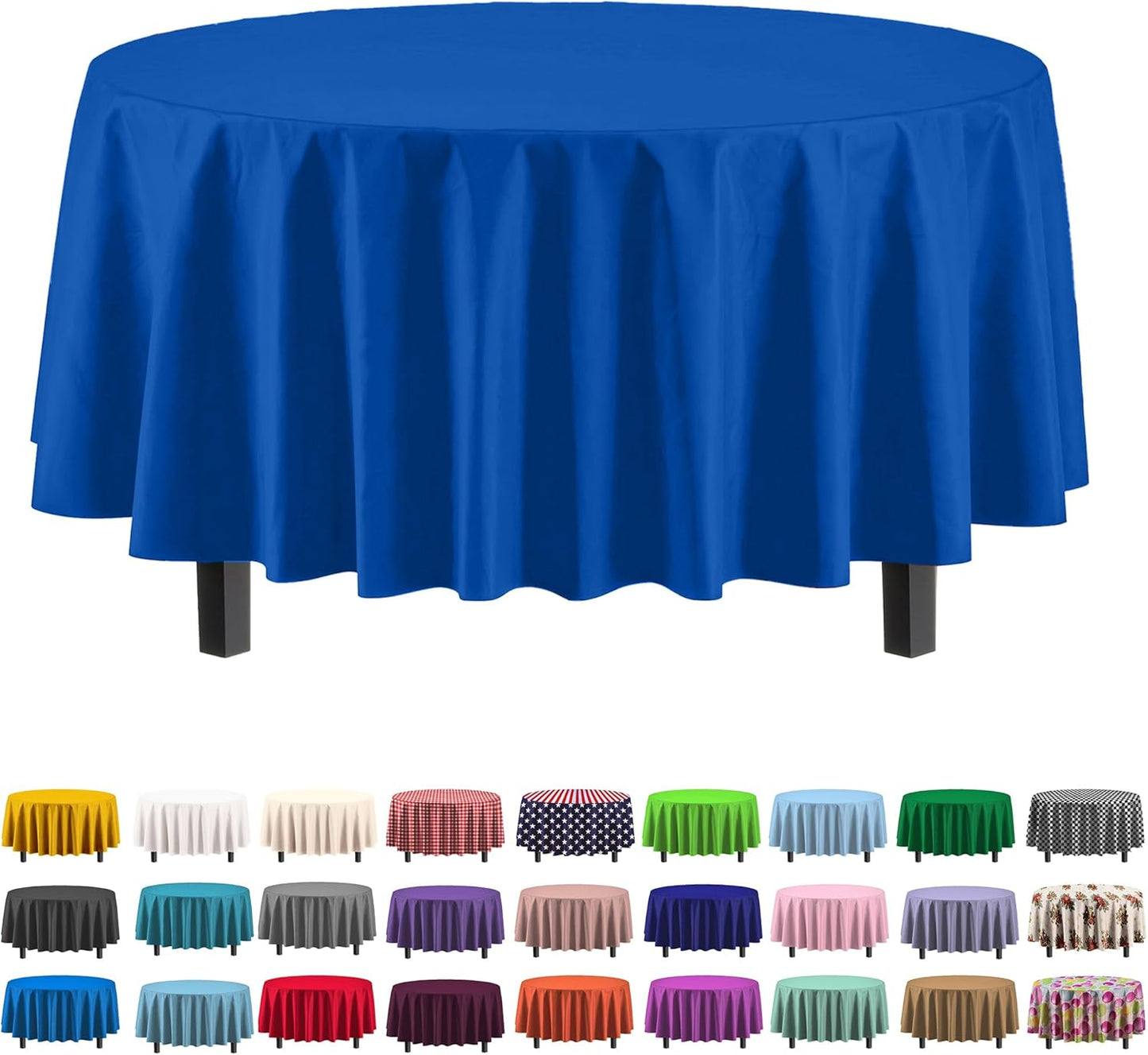 Exquisite 12-Pack Premium Plastic 84-Inch Round Tablecloth - Dark Blue