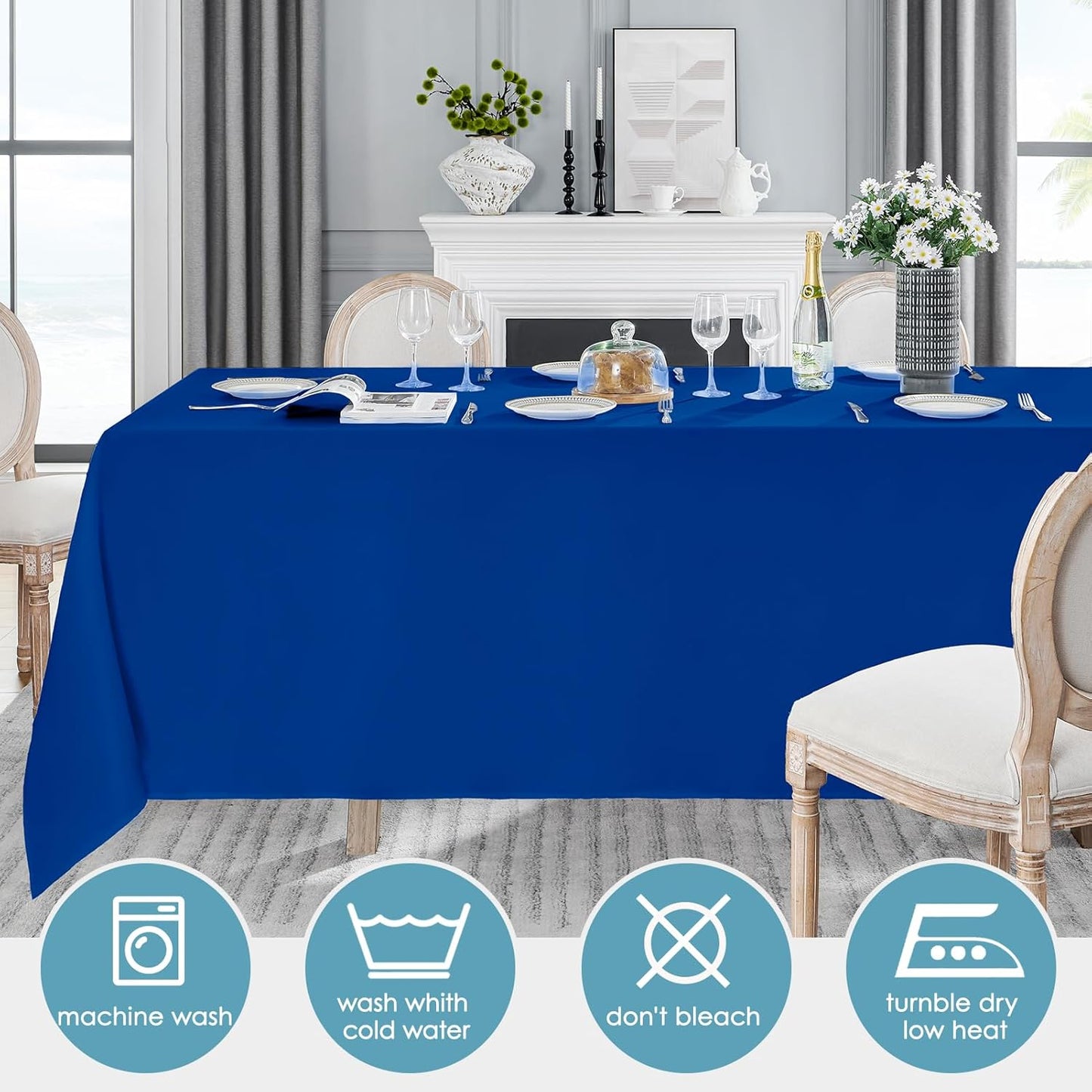 VidaFete Tablecloth 6 Pack 90*132inch Rectangle Table Cloth Polyester, Stain Wrinkle Resistant Polyester Dining Table Cover for Kitchen Dinning Party Wedding Rectangular Buffet Decoration(Royal Blue)
