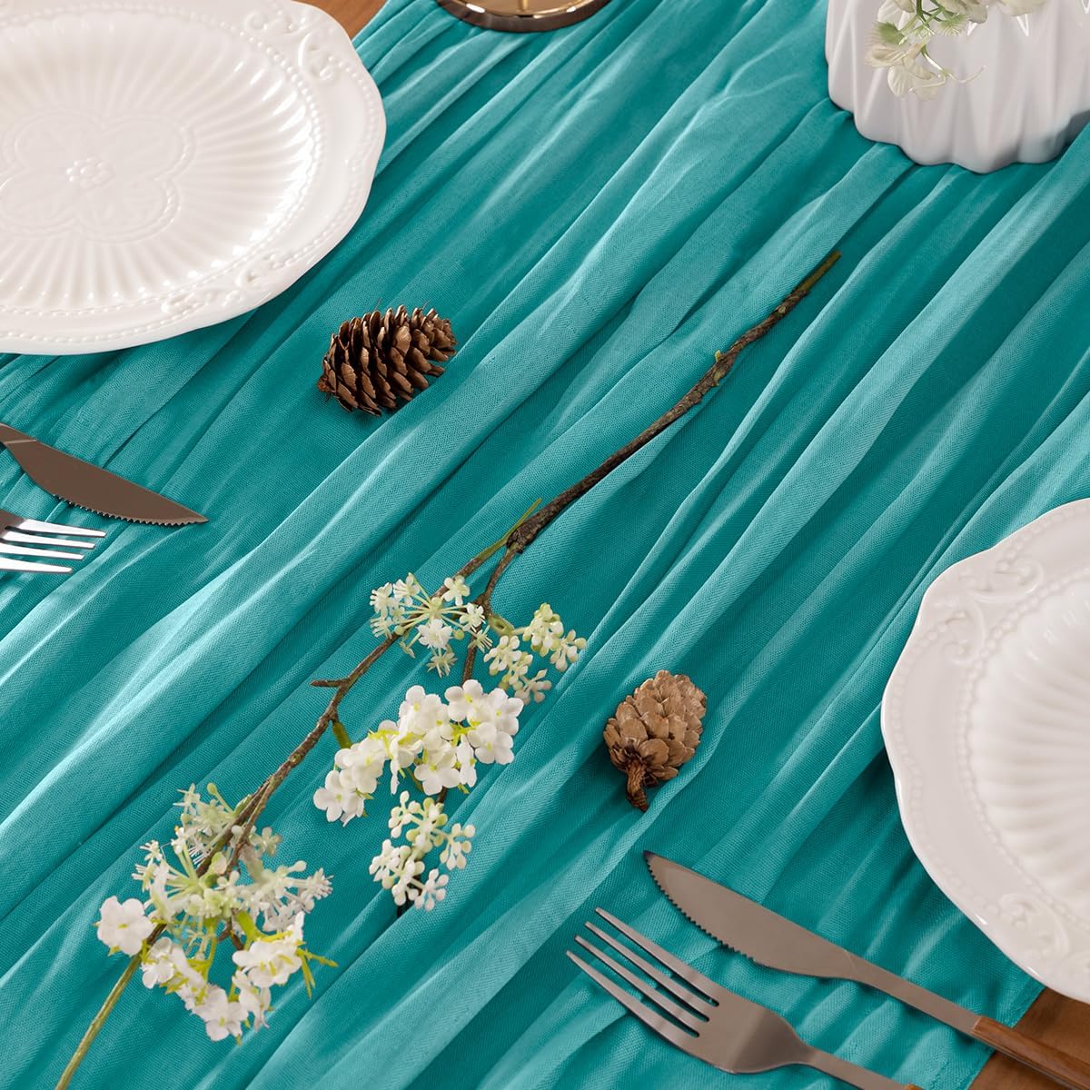 Teal Table Runner Cheesecloth Table Runner 4 Pack 10FT Farmhouse Table Runners 120 Inches Fall Table Decor Dining Room Centerpiece Wedding Boho Baby Shower Birthday