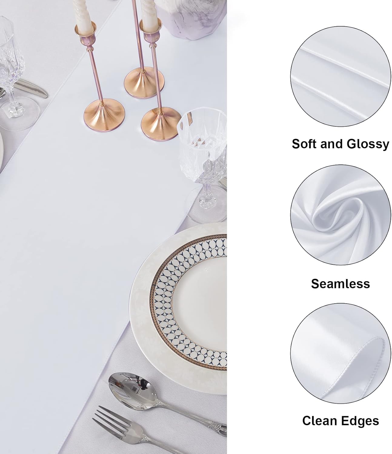 6Pack Table Runner 12 x 108 Inches Satin Silk Table Runner for Wedding, Birthday Party, Banquets, Graduations Decoration, fit Rectange and Round Table-White