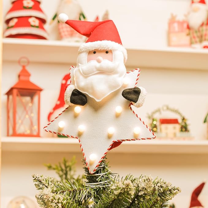 Santa Claus Christmas Tree Topper -Santa Claus Christmas Decorations, Holiday Xmas Decorations Funny Home Decor with Battery Operated Tree Ornaments w/10 LED Lights(Battery not Included)