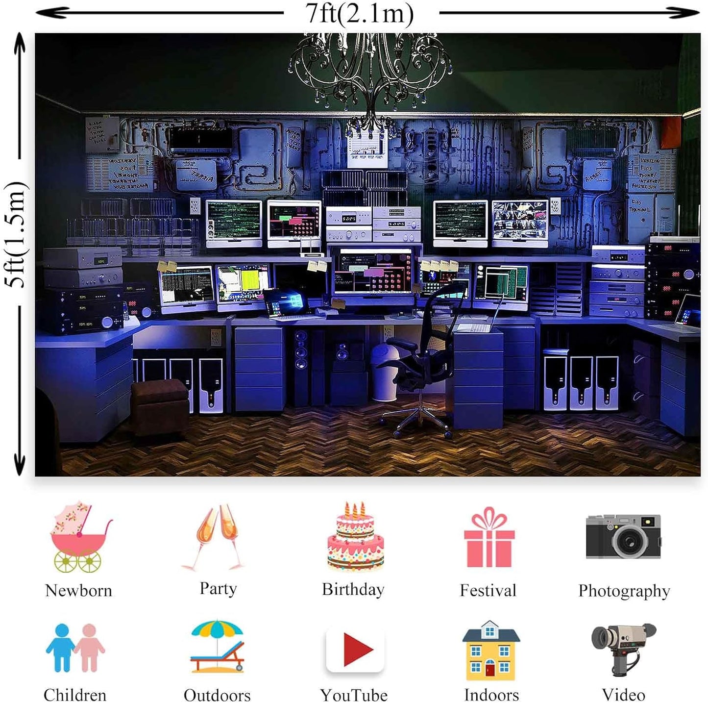 Computer Office Backdrop Retro Computer Photo Backdrop Blue Computers Hacker Room Background for Photography Party Room Decorations Photo Booth Props Supplies 7x5 YUNBDJ557
