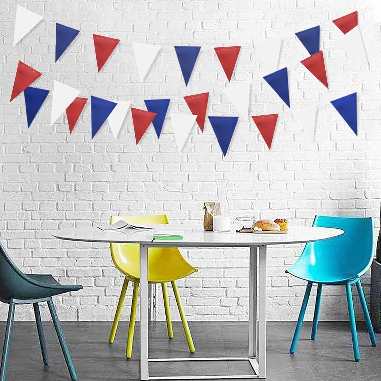 MerryNine Triangle Flag Bunting Banner, 3 Pack Vintage Style Pennant Banner for Wedding, Baby Shower, Event & Party Supplies 45pcs Flags (Red Blue White)