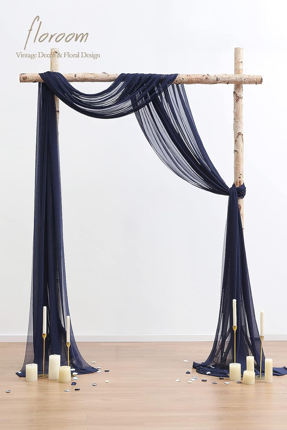 Floroom Wedding Arch Draping Fabric 2 Panels 20Ft Navy Blue Chiffon Fabric Drapes Arbor Drapery Wedding Ceremony Reception Swag Decorations