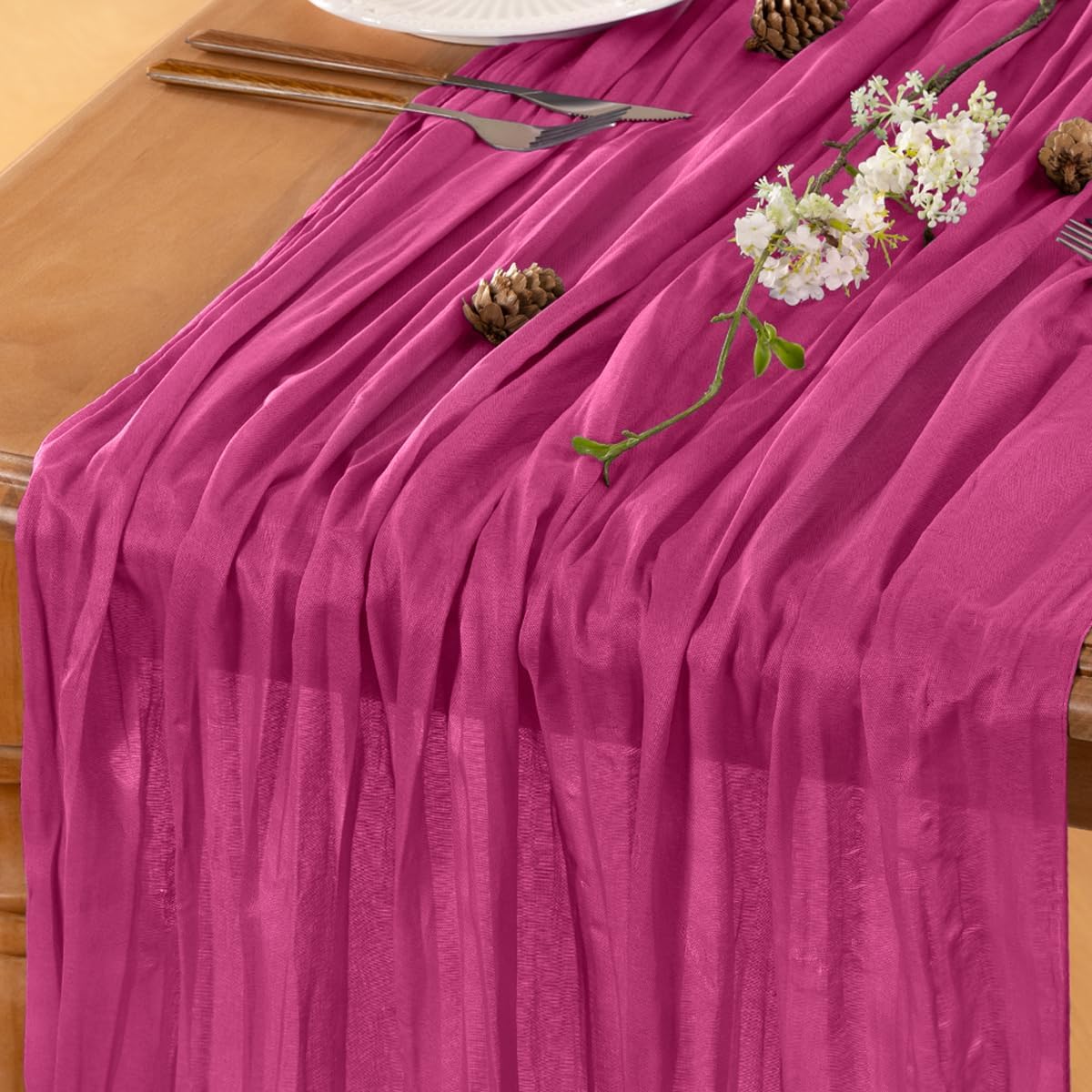 Fuschia Table Runner Cheesecloth Table Runner 14FT Farmhouse Table Runners 160 Inches Fall Table Decor Dining Room Centerpiece Wedding Boho Baby Shower Birthday
