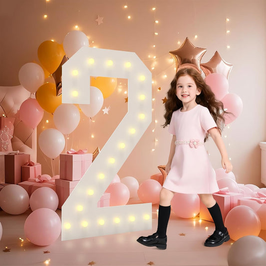 LOBOOM 4FT Light Up Numbers, Marquee Numbers 4 Feet Tall Giant Number 2 Mosaic Big Number Sign for 2nd 12th 21st Birthday Party Backdrop Anniversary Decorations, Pre-Cut Large Frame 2