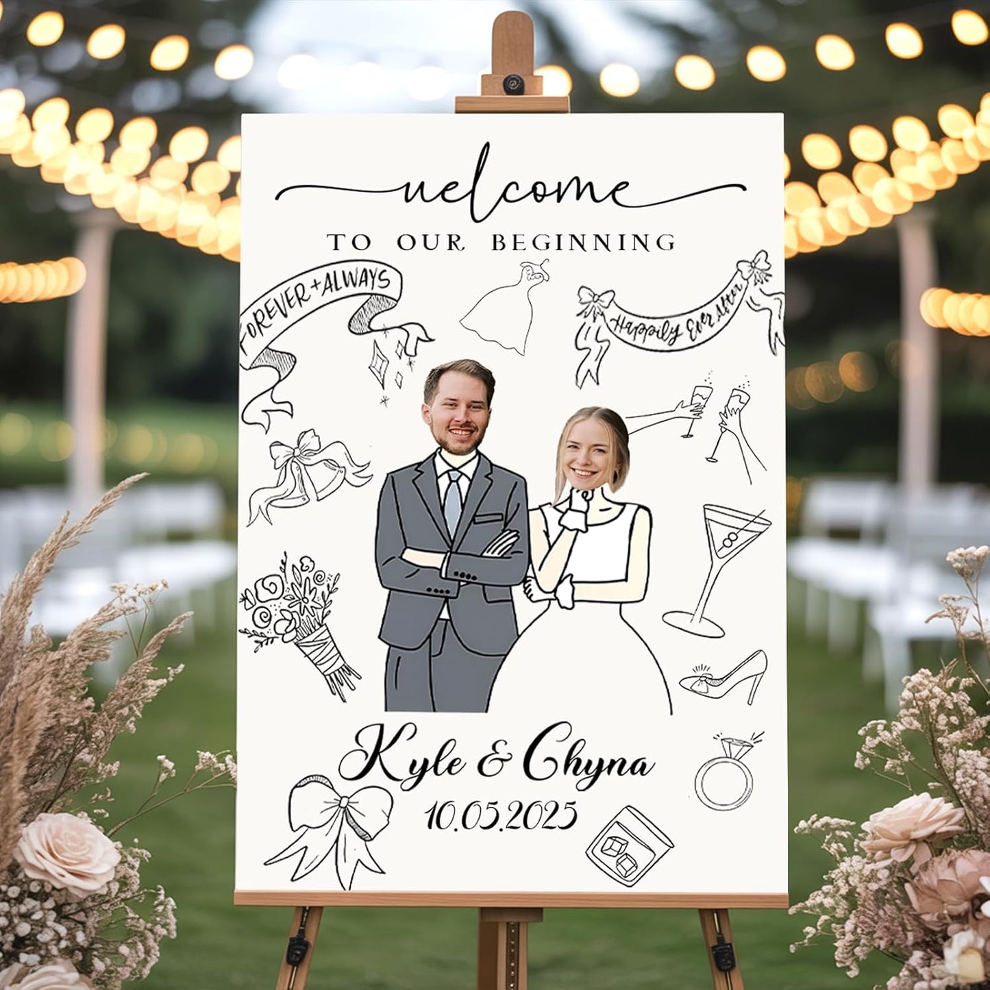 Custom Wedding Plaque for Welcome Sign, Personalized Welcome to our Weddings Poster with Portrait Bride & Groom, Customized Funny Wedding Sign for Bridal Party, Engagement