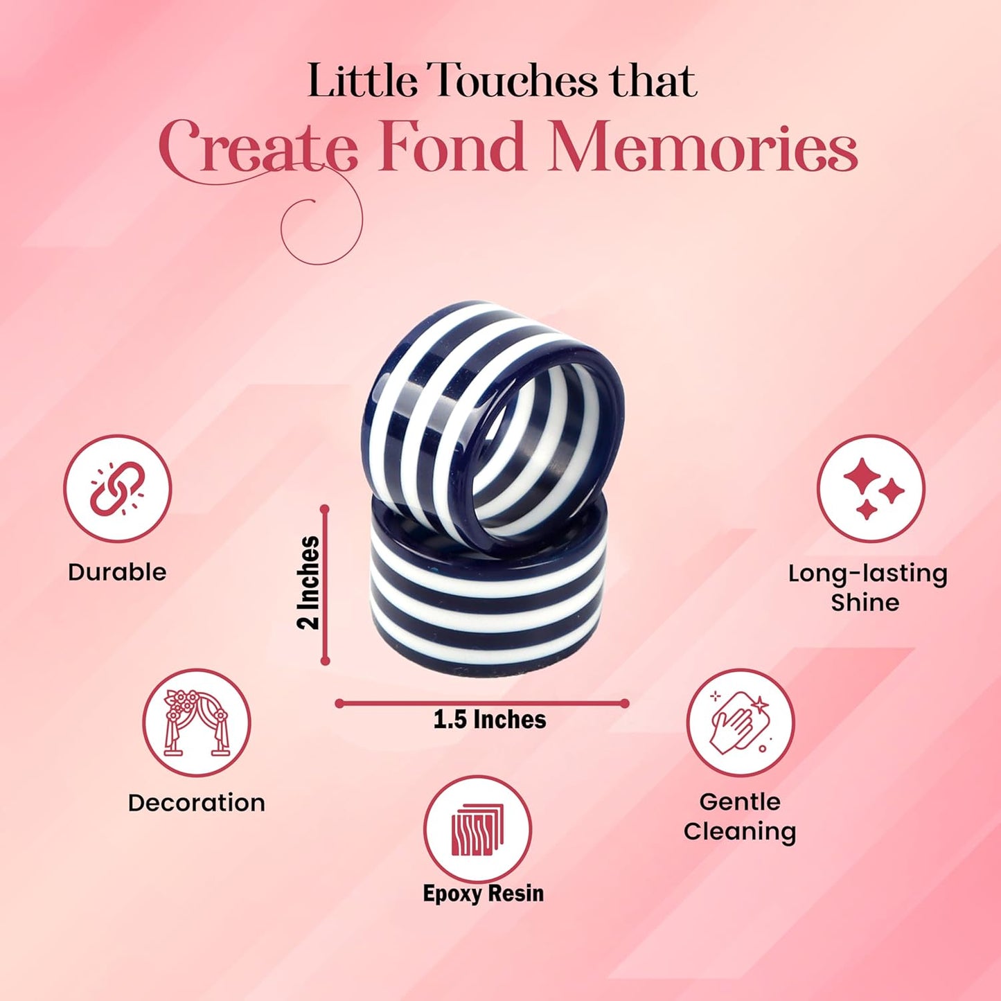 Set of 12 Epoxy Napkin Rings – Elegant Navy Blue & White Napkin Holders for Table Decor, Parties, Weddings & Dining - Modern Round Serviette Rings for Home & Holiday Celebrations - CLEENTABLE