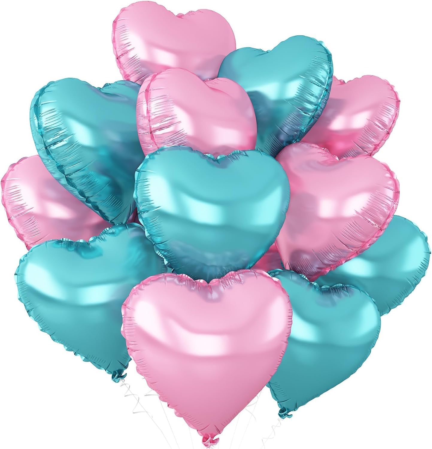 Pink Blue Heart Balloons,12Pcs Teal Blue Heart Shaped Foil Balloons,18Inch Light Pink Helium Polyester Film Balloon for Mermaid Birthday Baby Shower Anniversary Wedding Party Decorations