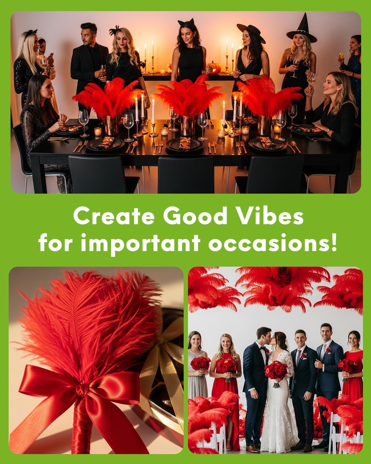 NEWONG 30pcs Red Ostrich Feathers Natural Bulk 11-14inch(28-35cm) Vase Craft Wedding Home Party Centerpieces Christmas Day Decoration