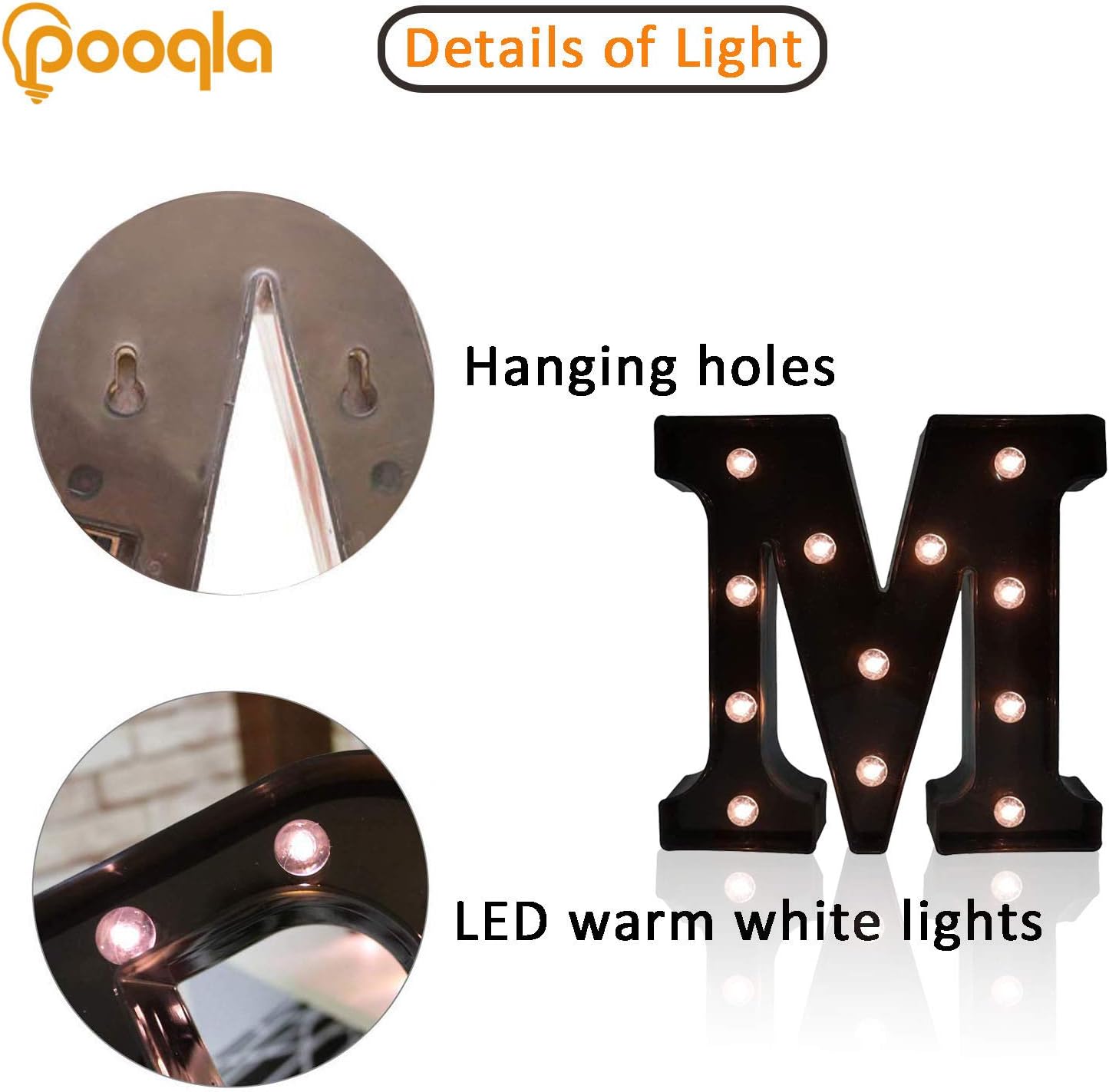 Decorative LED Illuminated Letter Marquee Sign - Alphabet Marquee Letters with Lights For Wedding Birthday Party Christmas Night Light Lamp Home Bar Decoration M, Black