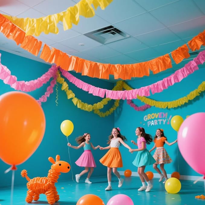 We Moment Pink Orange and Yellow Crepe Paper Streamers Party Streamer 1.8 Inch Widening 6 Rolls,Party Decoration Streamer 82 feet per roll for Birthday Party Decoration