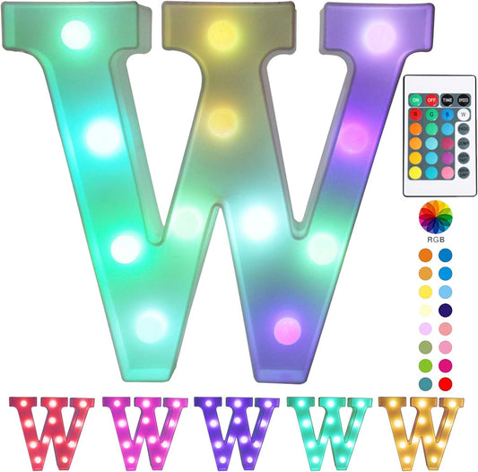 Pooqla Colorful LED Marquee Letter Lights with Remote – Light Up Marquee Signs – Party Bar Letters with Lights Decorations for The Home - Multicolor W