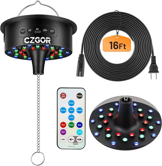 Disco Ball Motor with Light with Remote, Rotating 0/3/6/9/12/15 RPM Adjustable Speed, 16ft Detachable Power Cable/Battery/USB-C Power Mode, Supports 4'' - 16'' Mirror Balls for Party Christmas Wedding