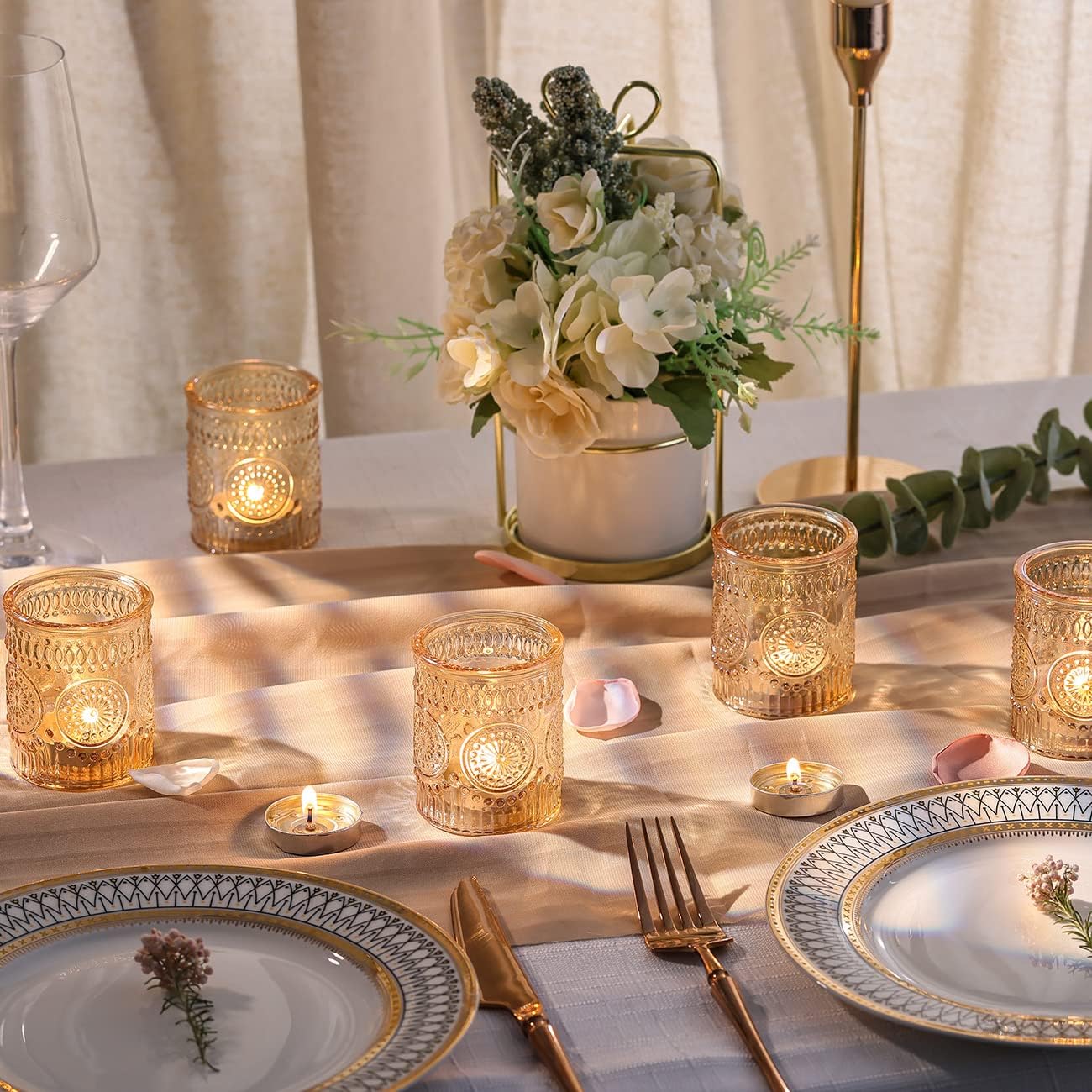 DARJEN Gold Votive Candle Holders Set of 36- Glass Candle Holders Bulk for Table Centerpiece, Tea Lights Candle Holders for Wedding Shower, Party, Home Decor