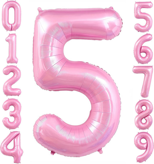 Pastel Pink 5 Balloon, Light Pink 5 Balloons Number,40 Inch Helium Foil Mylar Number 5 Balloon for Birthday Party