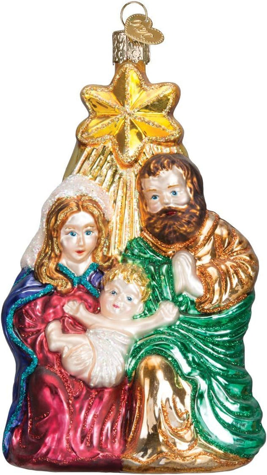 Old World Christmas Spiritual Gifts Holy Family with Star Glass Blown Ornament for Christmas Tree, Handcrafted Holiday Decoration, Religion Collection