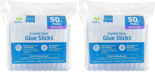 AdTech Crystal Clear Hot Glue Gun Sticks (W220-14ZIP50) – Full Size Hot Glue Sticks. All-Purpose Glue Sticks for Crafting, Scrapbooking & More. 50 Pieces. Length: 4” Diameter: .44”. (Pack of 2)
