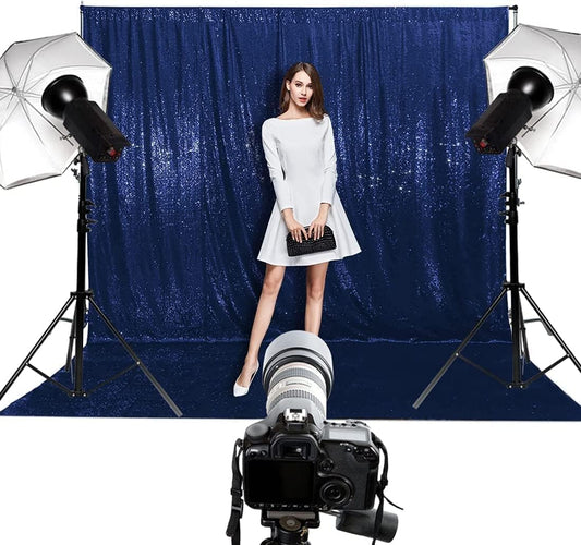 Poise3EHome 7Ft x 7Ft Navy Blue Sequin Backdrop, Glitter Thick Satin Sequin Background Drapes, Sequence Xmas Thanksgiving Backdrop for Wedding Party Holiday Festival Decor