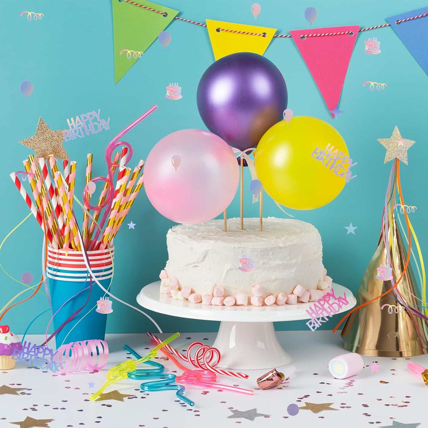 1000pcs Happy Birthday Confetti, Iridescent Party Confetti Metallic Glitter Birthday Table Scatter Decorations Party Confetti for DIY Crafts Festive Table Decoration