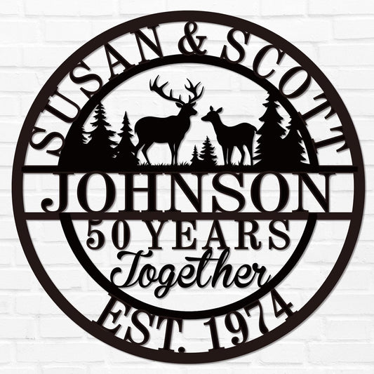 Personalized Christmas Gifts 2025, Custom 50th/40th/60th/70th/30th/1-99 Years Wedding Anniversary Sign Gifts for Couples Parents, Custom Metal Monogram Sign Personalized Family Name Signs (Deer)